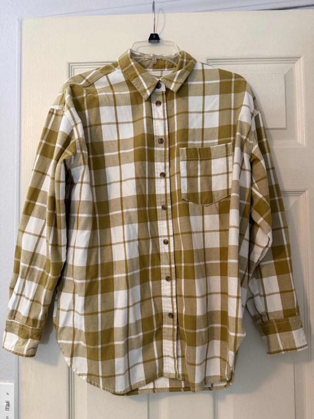 Universal Thread Olive and White Plaid Button-Down Oversized Fit